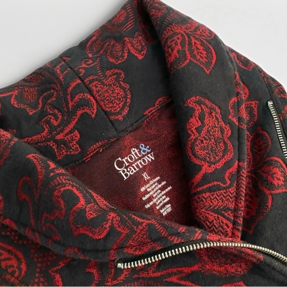 Croft And Barrow Women’s 1/4 Zip Pullover Sweater Red  Black Paisley Size XL - Picture 1 of 7